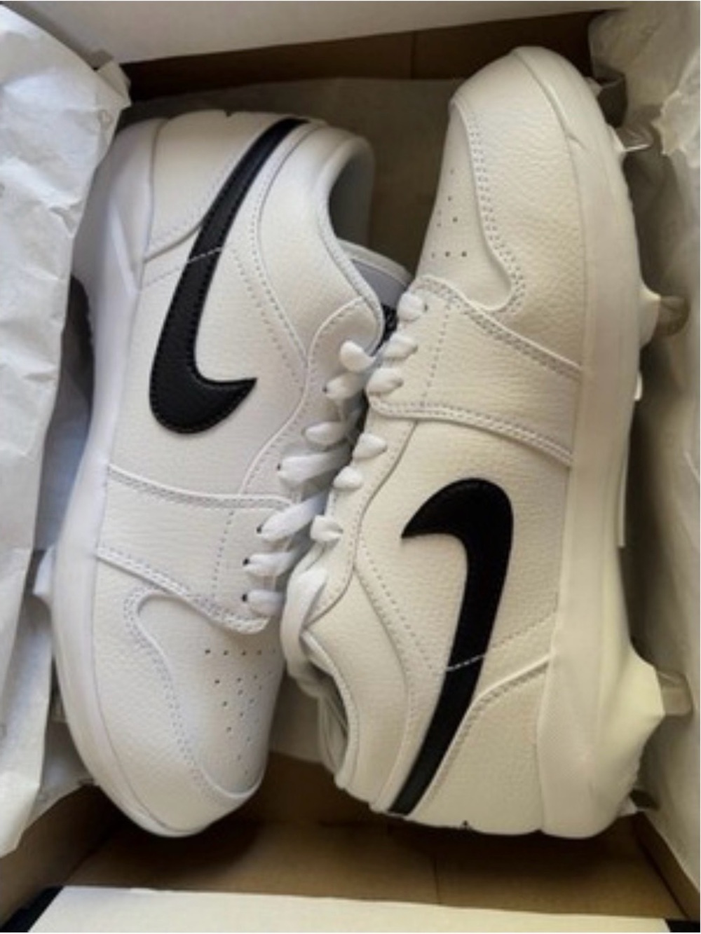 Nike White Leather Low-Top Sneakers with Black Swoosh
